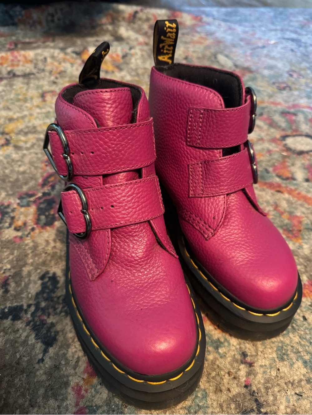 Dr. Martens Fuchsia Leather Double-Buckle Boots